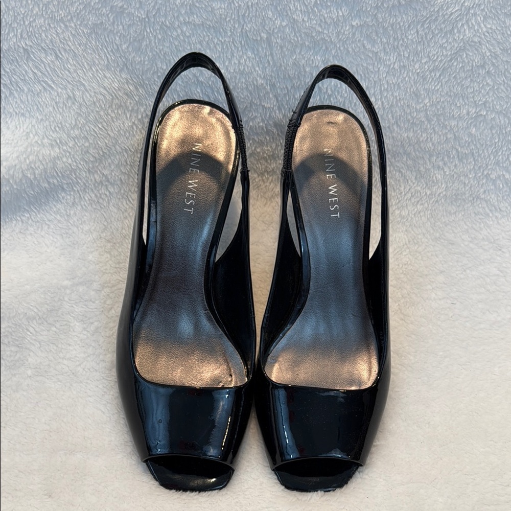 Nine West Black Peep Toe Slingback Heels